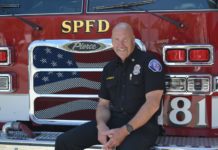 PHOTO: Alisa Hayashida | The South Pasadenan | Fire Chief Paul Riddle with Engine 81 at the South Pasadena Firehouse.