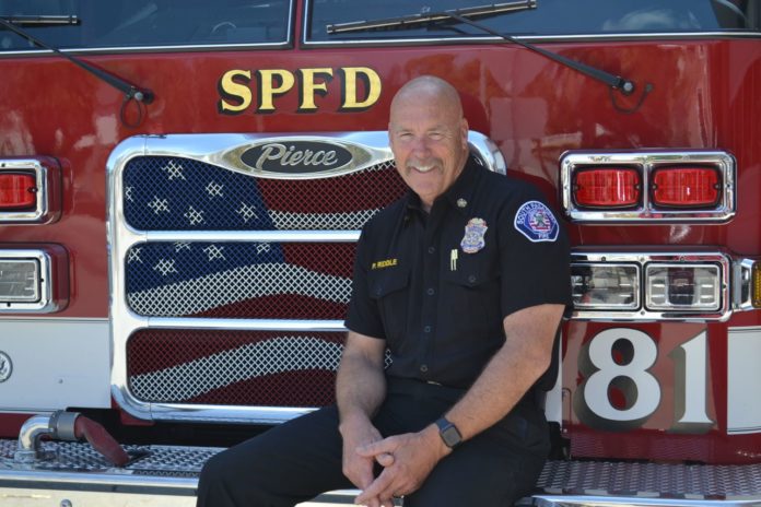 PHOTO: Alisa Hayashida | The South Pasadenan | Fire Chief Paul Riddle with Engine 81 at the South Pasadena Firehouse.