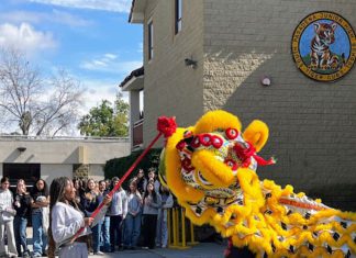 SPMS Students Celebrate Lunar New Year PHOTO: Megan Gardner | The South Pasadenan | SPMS students interact with The Immortals lion dance team to celebrate Lunar New Year.