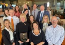 PHOTO: provided by South Pasadena Unified School District | The South Pasadenan | Rachel Fox (middle left) and South Pasadena Unified School District representatives celebrated Fox receiving the Golden Apple Award for Volunteerism.