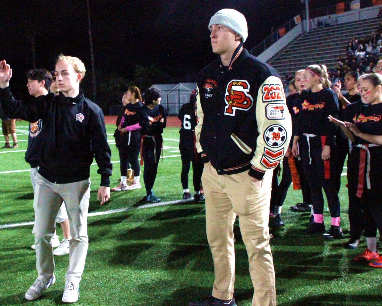 | The South Pasadenan | South Pasadena News PHOTO: Henk Friezer | The South Pasadenan | SPHS Varsity football players seen on the field coaching the PowerPuff 2024 teams at Roosevelt Field, Friday March 1.
