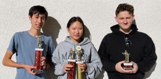 PHOTO: provided by Chris Herrin | The South Pasadenan | From left to right: Emilio Lois, Paige Tang, and Sam Whitman display their 2024 Speech and Debate awards.