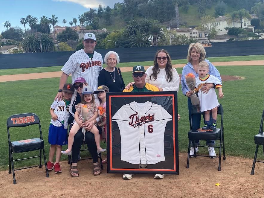 | The South Pasadenan | South Pasadena News PHOTO: CB Richards | The South Pasadenan | Rob Nelson was honored this week, as his number 6 was unveiled in centerfield at South Pasadena High’s baseball field. Nelson was a three-year starter at first base for South Pasadena High from 1980-82 who later went on to play major League Baseball. He was joined by family, friends and players from both South Pasadena and Temple City High, where he serves as the team’s head coach.