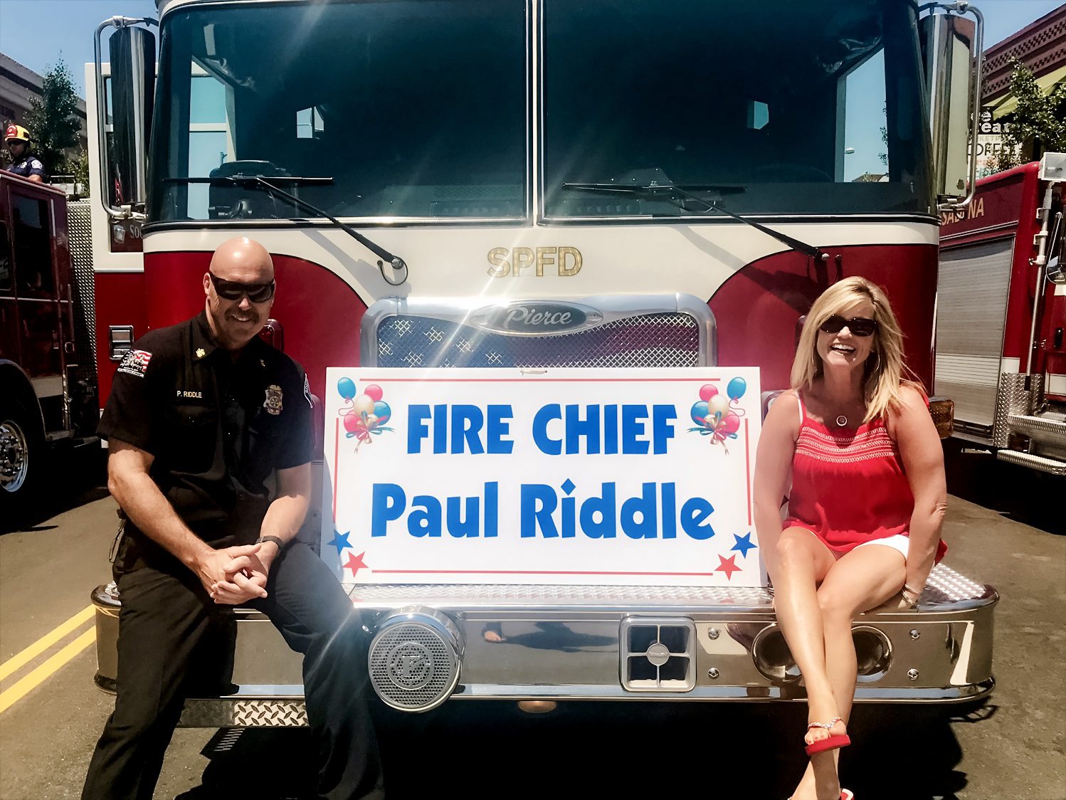 | The South Pasadenan | South Pasadena News PHOTO: provided by Paul Riddle | The South Pasadenan | Fire Chief Paul Riddle and his wife, Lynn, about to ride Engine 81 down the 4th of July parade route in 2023.