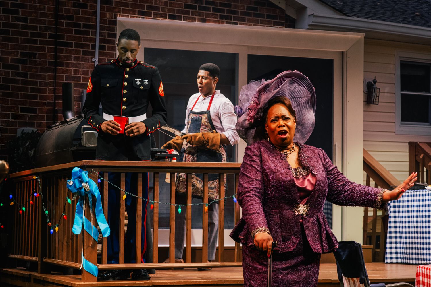 PHOTO: Jeff Lorch | The South Pasadenan | Matthew Elijah Webb, Billy Eugene Jones, and Benja Kay Thomas in Fat Ham at Geffen Playhouse.
