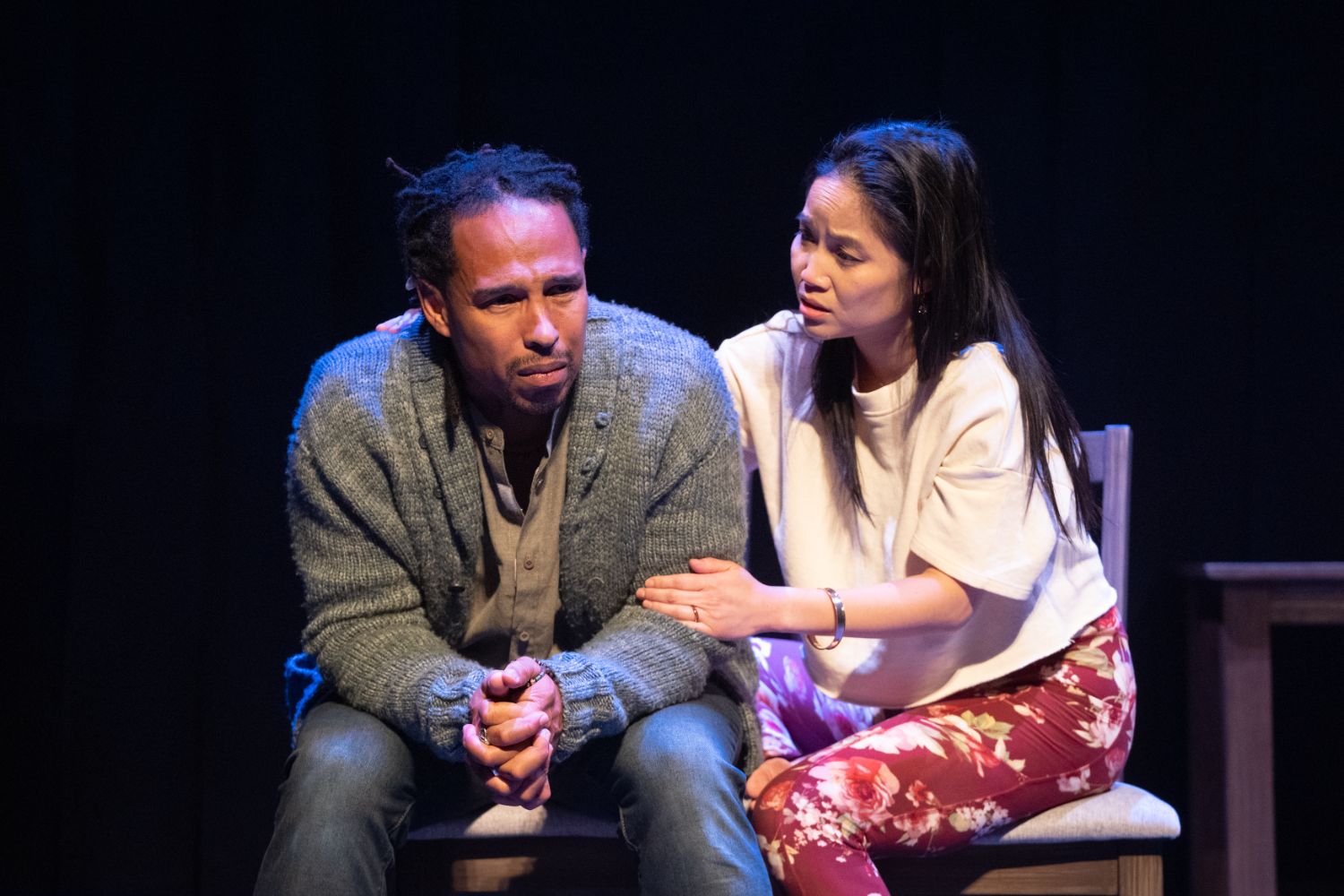 PHOTO: Jenny Graham | The South Pasadenan | Gerard Joseph as David and Sylvia Kwan as Gina in KAIROS at East West Players.