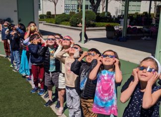 PHOTO: provided by SPUSD | The South Pasadenan | South Pasadena Unified students experienced a partial solar eclipse on April 8, 2024.
