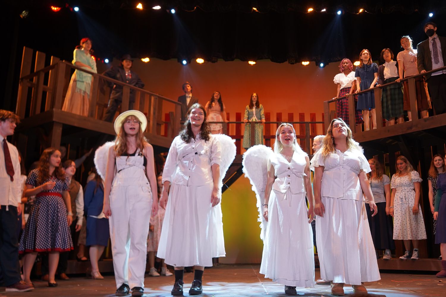 | The South Pasadenan | South Pasadena News PHOTO: Emiko Essmiller | The South Pasadenan | Victoria Abelev, Sophia Swallow, Lucia Benning, Milla Sanchez-Regalado and the cast of Bright Star on stage at South Pasadena High School's Anderson Auditorium.