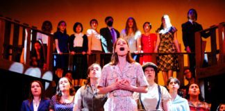 PHOTO: Emiko Essmiller | The South Pasadenan | Iris Barrera and the cast of Bright Star on stage at South Pasadena High School's Anderson Auditorium.