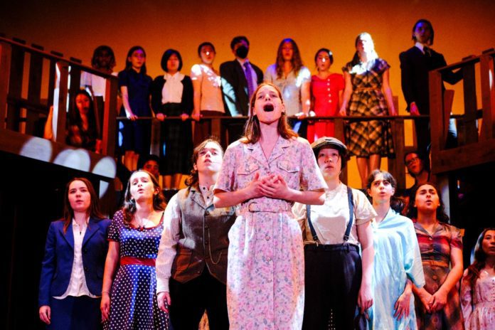 PHOTO: Emiko Essmiller | The South Pasadenan | Iris Barrera and the cast of Bright Star on stage at South Pasadena High School's Anderson Auditorium.