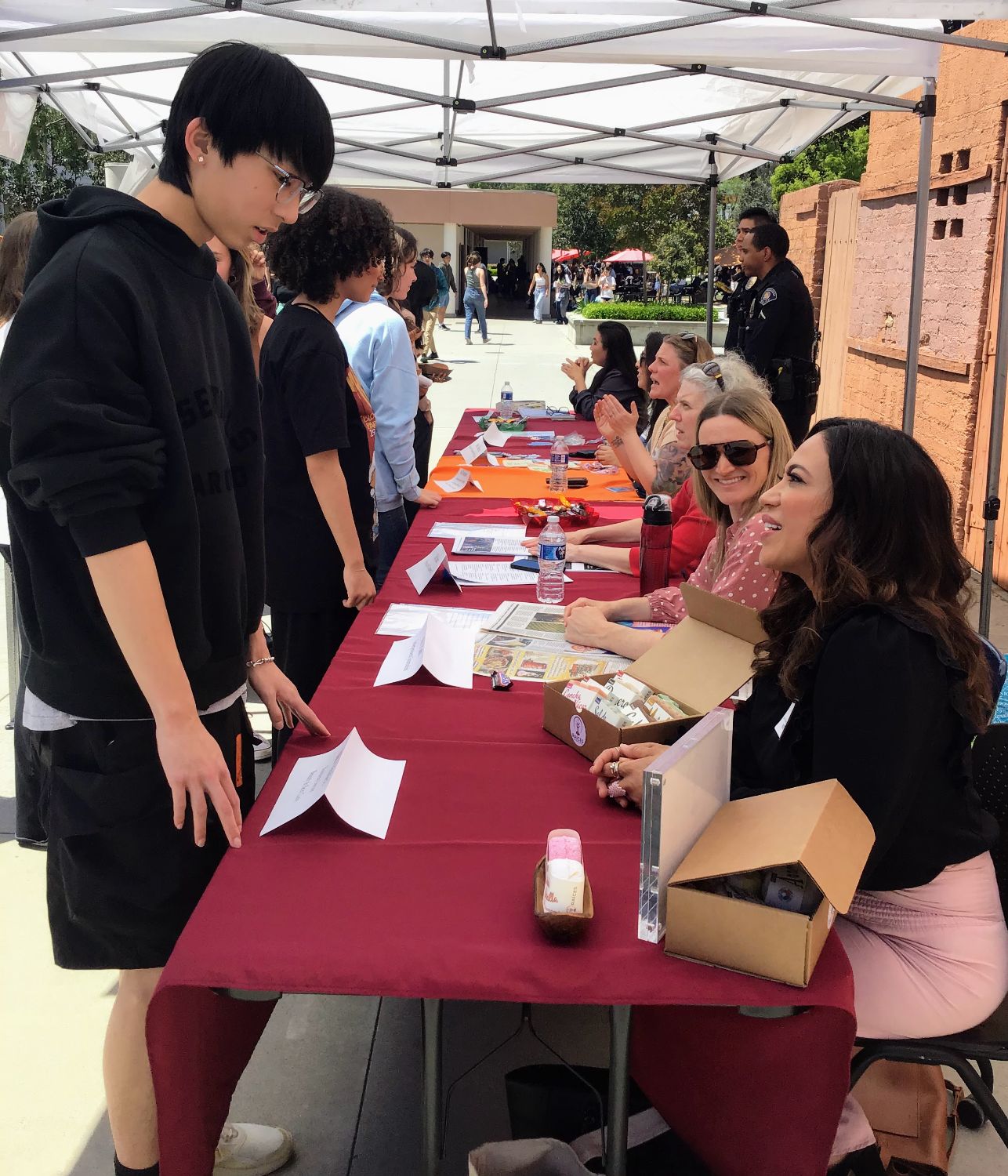 | The South Pasadenan | South Pasadena News PHOTO: provided by SPUSD | The South Pasadenan | Maribel Valadez (left), entrepreneur and owner of Raices in South Pasadena, shares information about her job with students during the 2024 Career Fair at SPHS.