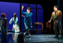 A Beautiful “Flower Drum Song” from East West Players and JACCC PHOTO: Mike Palma | South Pasadena News | (L-R) Ai Toyoshima, Brian Shimasaki Liebson, Grace Yoo, and Scott Keiji Takeda in RODGERS AND HAMMERSTEIN’S FLOWER DRUM SONG, produced by East West Players and the Japanese American Cultural and Community Center.