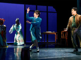 PHOTO: Mike Palma | South Pasadena News | (L-R) Ai Toyoshima, Brian Shimasaki Liebson, Grace Yoo, and Scott Keiji Takeda in RODGERS AND HAMMERSTEIN’S FLOWER DRUM SONG, produced by East West Players and the Japanese American Cultural and Community Center.