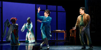 A Beautiful “Flower Drum Song” from East West Players and JACCC PHOTO: Mike Palma | South Pasadena News | (L-R) Ai Toyoshima, Brian Shimasaki Liebson, Grace Yoo, and Scott Keiji Takeda in RODGERS AND HAMMERSTEIN’S FLOWER DRUM SONG, produced by East West Players and the Japanese American Cultural and Community Center.