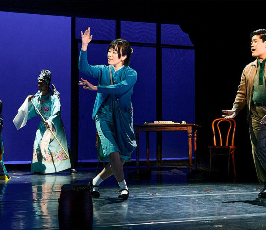 PHOTO: Mike Palma | South Pasadena News | (L-R) Ai Toyoshima, Brian Shimasaki Liebson, Grace Yoo, and Scott Keiji Takeda in RODGERS AND HAMMERSTEIN’S FLOWER DRUM SONG, produced by East West Players and the Japanese American Cultural and Community Center.