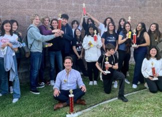 SPMS Drama Students Earn First Place Overall at DTASC 2024 PHOTO: Todd Edwards | The South Pasadenan | South Pasadena Middle School drama students celebrate a first-place victory at the 2024 DTASC Shakespeare Festival.