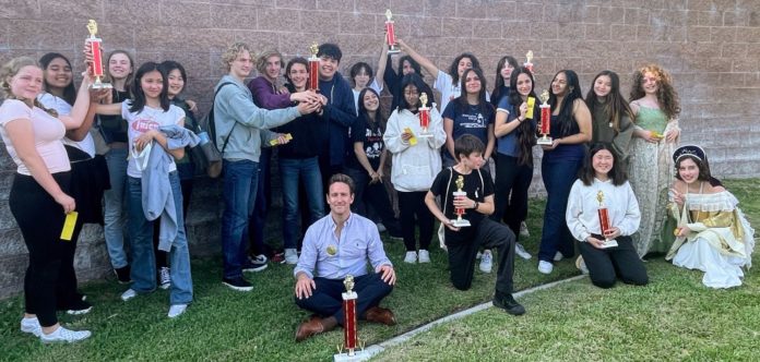 PHOTO: Todd Edwards | The South Pasadenan | South Pasadena Middle School drama students celebrate a first-place victory at the 2024 DTASC Shakespeare Festival.