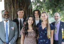 PHOTO: provided by The Oneonta Club | The South Pasadenan | Oneonta Club President Glenn Crawford with scholarship recipients Sawyer Fox, Mia Ramos, Truman Lindenthaler, Danica Sterling, with Oneonta Foundation President, Dean Serwin.