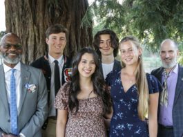 PHOTO: provided by The Oneonta Club | The South Pasadenan | Oneonta Club President Glenn Crawford with scholarship recipients Sawyer Fox, Mia Ramos, Truman Lindenthaler, Danica Sterling, with Oneonta Foundation President, Dean Serwin.