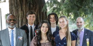 PHOTO: provided by The Oneonta Club | The South Pasadenan | Oneonta Club President Glenn Crawford with scholarship recipients Sawyer Fox, Mia Ramos, Truman Lindenthaler, Danica Sterling, with Oneonta Foundation President, Dean Serwin.