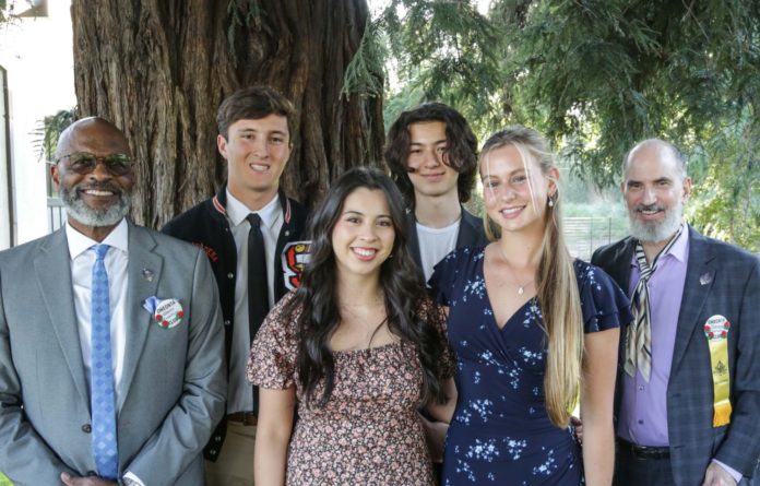 PHOTO: provided by The Oneonta Club | The South Pasadenan | Oneonta Club President Glenn Crawford with scholarship recipients Sawyer Fox, Mia Ramos, Truman Lindenthaler, Danica Sterling, with Oneonta Foundation President, Dean Serwin.
