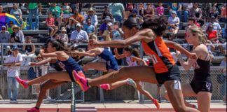 PHOTO: Raymond Tran | The South Pasadenan | Mia Holden in the 300m hurdles at CIF Master's Meet - 6th place at 43.95. She set school record the week prior with 43.81 at CIF SS D3 championships.