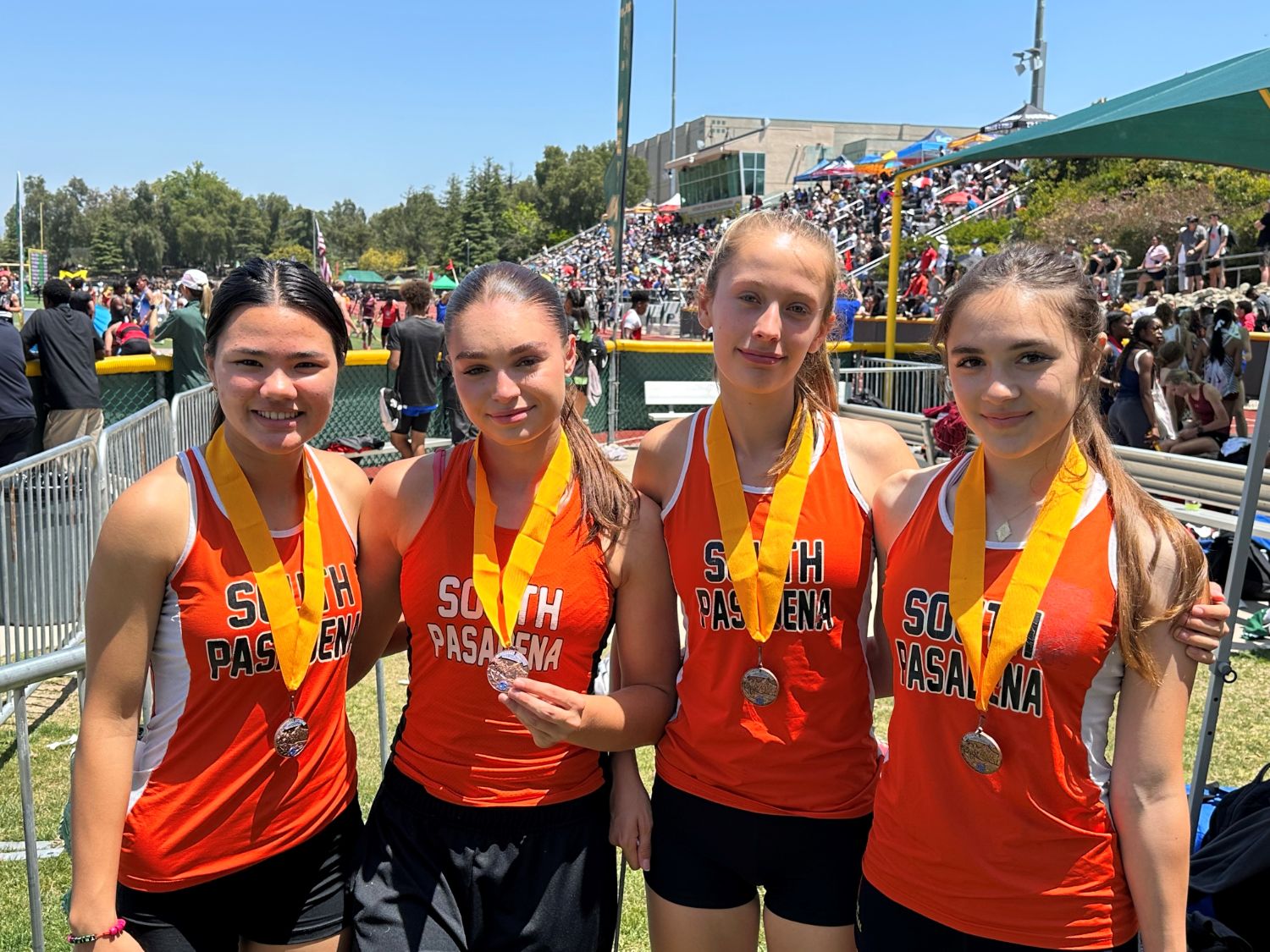 PHOTO: Mike Parkinson | The South Pasadenan | (L to R) Kezia Gavlak, Lyla Keller, Anna Kowal, Annalea Pearson 4x100m CIF Finals.