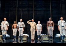 PHOTO: Joan Marcus | The South Pasadenan | (From L) Howard Overshown, Malik Esoj Childs, Tarik Lowe, Eugene Lee, Will Adams, Sheldon D. Brown, and Branden Davon Lindsay in the National Tour of “A Soldier's Play” playing at Ahmanson Theatre May 23 through June 25, 2023.
