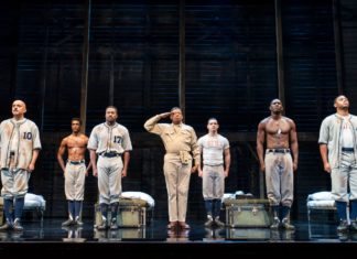 “A Soldier’s Play” Resonates Still PHOTO: Joan Marcus | The South Pasadenan | (From L) Howard Overshown, Malik Esoj Childs, Tarik Lowe, Eugene Lee, Will Adams, Sheldon D. Brown, and Branden Davon Lindsay in the National Tour of “A Soldier's Play” playing at Ahmanson Theatre May 23 through June 25, 2023.