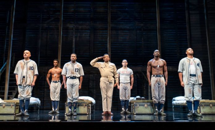 PHOTO: Joan Marcus | The South Pasadenan | (From L) Howard Overshown, Malik Esoj Childs, Tarik Lowe, Eugene Lee, Will Adams, Sheldon D. Brown, and Branden Davon Lindsay in the National Tour of “A Soldier's Play” playing at Ahmanson Theatre May 23 through June 25, 2023.
