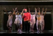 PHOTO: Alessandra Mello | The South Pasadenan | From L to R: Jamari Johnson Williams, Tarra Conner Jones, Jordan Barbour, Malachi McCaskill, John-Andrew Morrison, Avionce Hoyles, and J. Cameron Barnett in "A Strange Loop" at Center Theatre Group's Ahmanson Theatre June 5 through June 30, 2024.