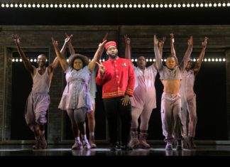 PHOTO: Alessandra Mello | The South Pasadenan | From L to R: Jamari Johnson Williams, Tarra Conner Jones, Jordan Barbour, Malachi McCaskill, John-Andrew Morrison, Avionce Hoyles, and J. Cameron Barnett in "A Strange Loop" at Center Theatre Group's Ahmanson Theatre June 5 through June 30, 2024.