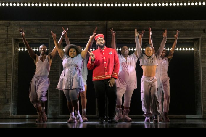 PHOTO: Alessandra Mello | The South Pasadenan | From L to R: Jamari Johnson Williams, Tarra Conner Jones, Jordan Barbour, Malachi McCaskill, John-Andrew Morrison, Avionce Hoyles, and J. Cameron Barnett in "A Strange Loop" at Center Theatre Group's Ahmanson Theatre June 5 through June 30, 2024.