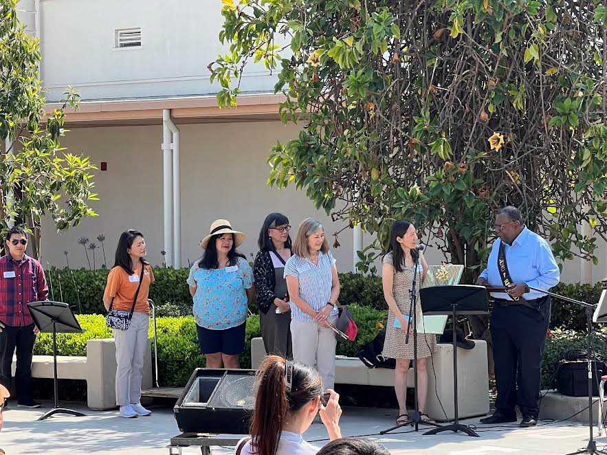 | The South Pasadenan | South Pasadena News PHOTO: provided by Lauren Black | The South Pasadenan | Many in the crowd came up to say hello to the departing Howard Crawford, far right, who is retiring after 34 years as teacher and band director at South Pasadena High.