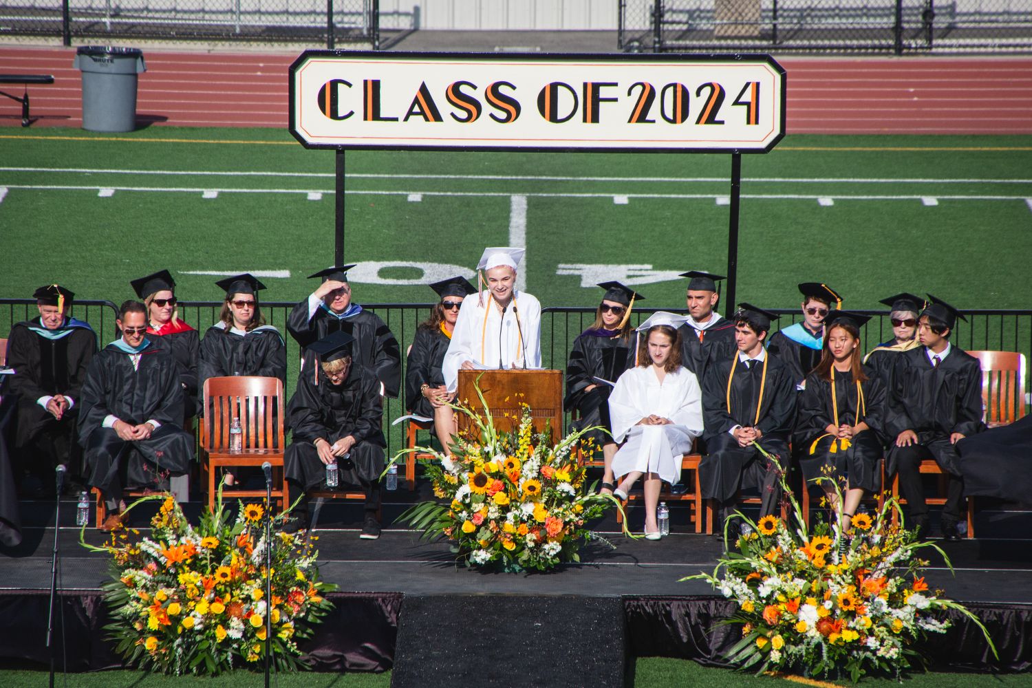 | The South Pasadenan | South Pasadena News PHOTO: Shari Correll | The South Pasadenan | Lillian Sherman addresses the Class of 2024 graduates at Ray Solari stadium at South Pasadena High School.
