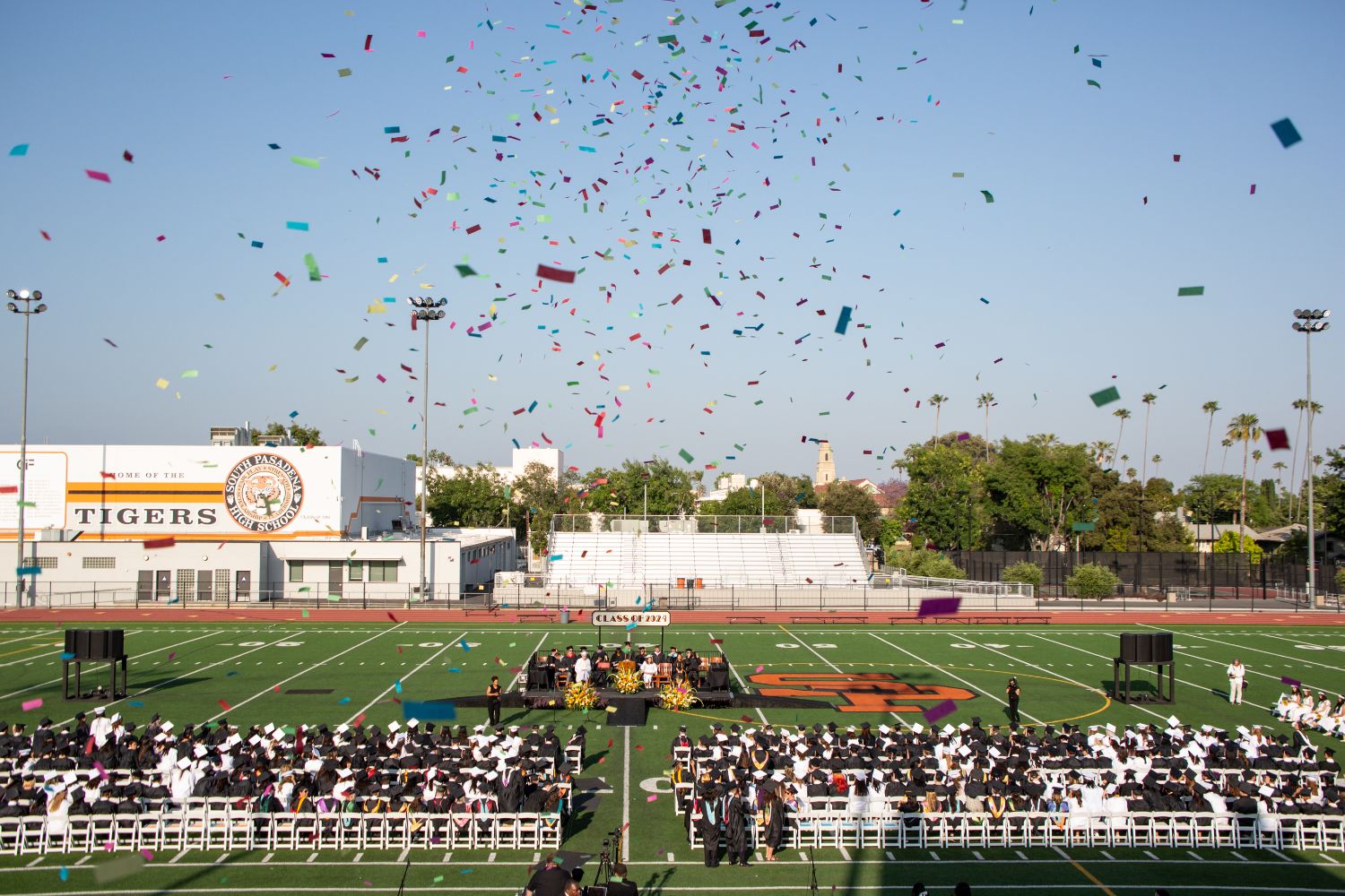 | The South Pasadenan | South Pasadena News PHOTO: Shari Correll | The South Pasadenan | Class of 2024 graduates at Ray Solari stadium at South Pasadena High School.