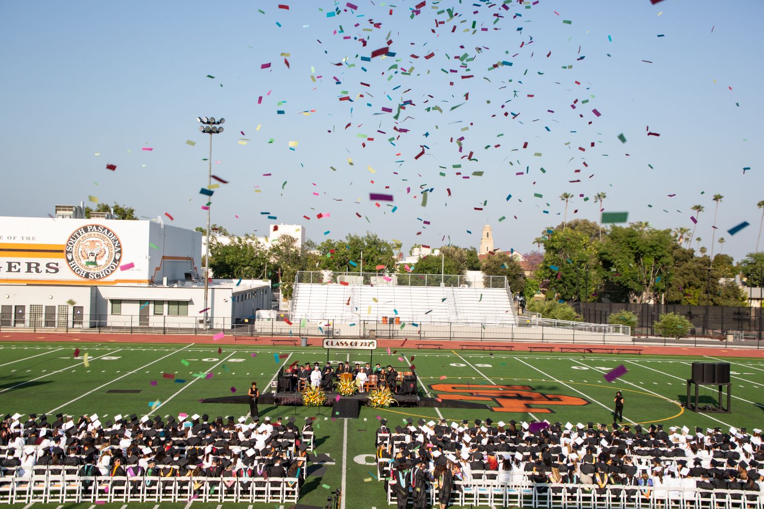 | The South Pasadenan | South Pasadena News PHOTO: Shari Correll | The South Pasadenan | Class of 2024 graduates at Ray Solari stadium at South Pasadena High School.