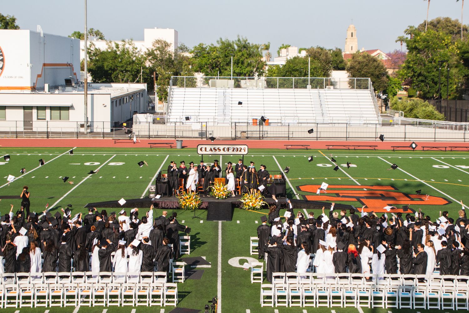 | The South Pasadenan | South Pasadena News PHOTO: Shari Correll | The South Pasadenan | Class of 2024 graduates at Ray Solari stadium at South Pasadena High School.