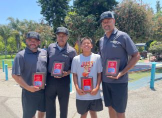 Golf Tournament Raises Funds for South Pasadena Self-Built Float PHOTO: Sally Kilby | The South Pasadenan | Team MIJARES/Paradise Construction took first place at the SPTOR Golf Tournament. Pictured are Jon Ruiz, Jaiden Ruiz, Ralf Durham and Kylan Gamell.