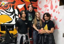 PHOTO: SPUSD | The South Pasadenan | SPHS Art students from left to right: Hanniel Park, Jayel Bright, Eloise Wilson, and Icarus Foerstner lend a hand on a summer improvement project in the high school cafeteria.