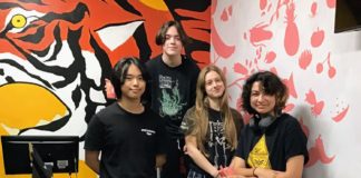 PHOTO: SPUSD | The South Pasadenan | SPHS Art students from left to right: Hanniel Park, Jayel Bright, Eloise Wilson, and Icarus Foerstner lend a hand on a summer improvement project in the high school cafeteria.