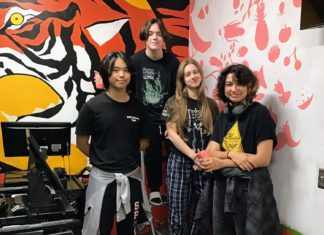 PHOTO: SPUSD | The South Pasadenan | SPHS Art students from left to right: Hanniel Park, Jayel Bright, Eloise Wilson, and Icarus Foerstner lend a hand on a summer improvement project in the high school cafeteria.