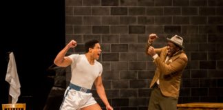 PHOTO: Craig Schwartz | The South Pasadenan | L to R: Ray Fisher and Edwin Lee Gibson in “Fetch Clay, Make Man” at Center Theatre Group's Kirk Douglas Theatre June 18 through July 16, 2023, produced in association with The SpringHill Company.