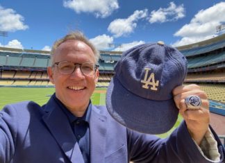 PHOTO: provided by Mark Langill | The South Pasadenan | Longtime South Pasadena resident Dodger Team Historian Mark Langill shows his 2020 World Series ring and hat he’s had since the age of 7 He was among the club’s front office staff receiving their coveted piece of jewelry during a ceremony in the outfield at Dodger Stadium.