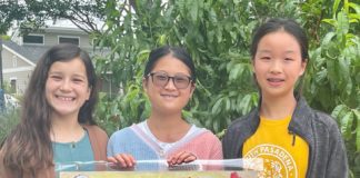 PHOTO: SPARC | The South Pasadenan | 4th of July poster contest finalists Marisola Barba, Seraph Wu, and Cleo Zhang with their entry "Discover America Together".