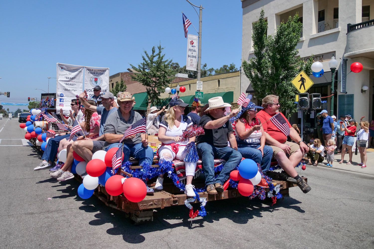 | The South Pasadenan | South Pasadena News PHOTO: Esteban Lopez | The South Pasadenan | Riders on the South Pasadena Tournament of Roses float at 2023 South Pasadena Festival of Balloons parade.