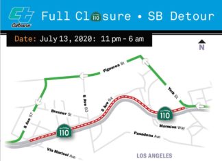 Southbound & Northbound State Route 110 Overnight Closures Scheduled Between S. Avenue 57 & York Boulevard