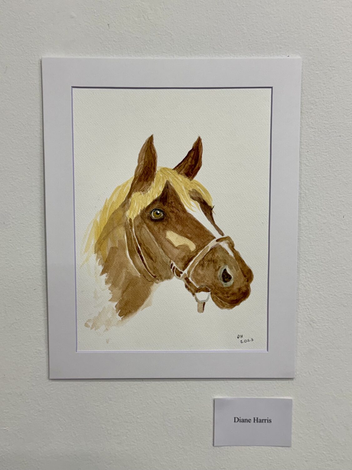 south-pasadena-news-07-12-2026-the-creative-life-blooms-senior-watercolorists 3 | The South Pasadenan | South Pasadena News Watercolor portrait of a brown horse's head with a blond mane, wearing a halter, framed on a light mat.