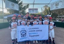 PHOTO: Alberto Ocon | The South Pasadenan | 2023 South Pasadena Little League Junior Baseball Team are Sectional Champions in the State of California Little League Tournament representing Section 3.