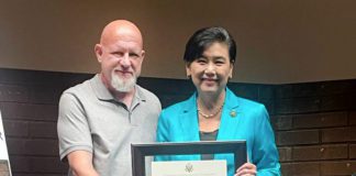 PHOTO: provided by the Office of Congresswoman Judy Chu | The South Pasadenan | Congresswoman Judy Chu presents the Volunteer of the Year Award to Ed Donnelly at the annual Congressional Leadership Awards event in Arcadia July 20